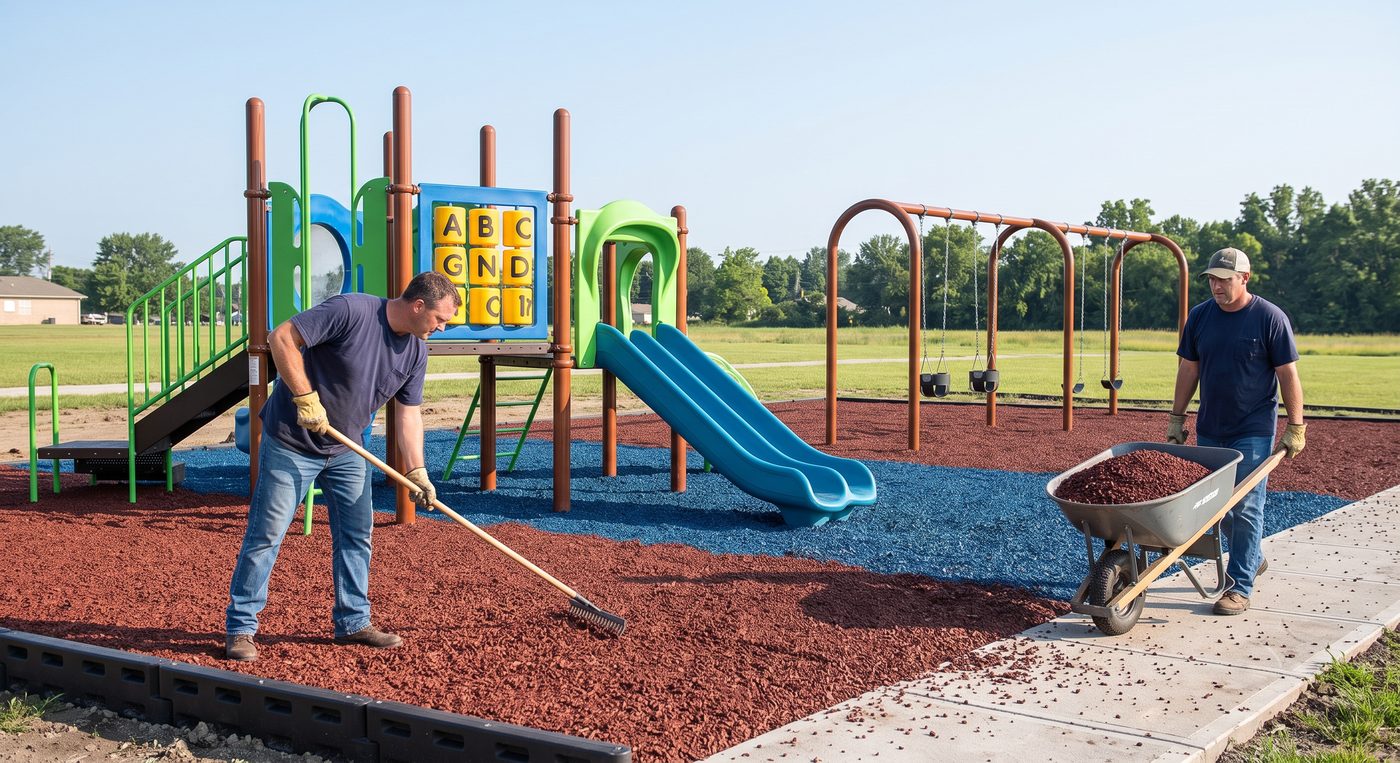 A playground resurfaced with recycled tire rubber mulch, one end use for California's recycled tires